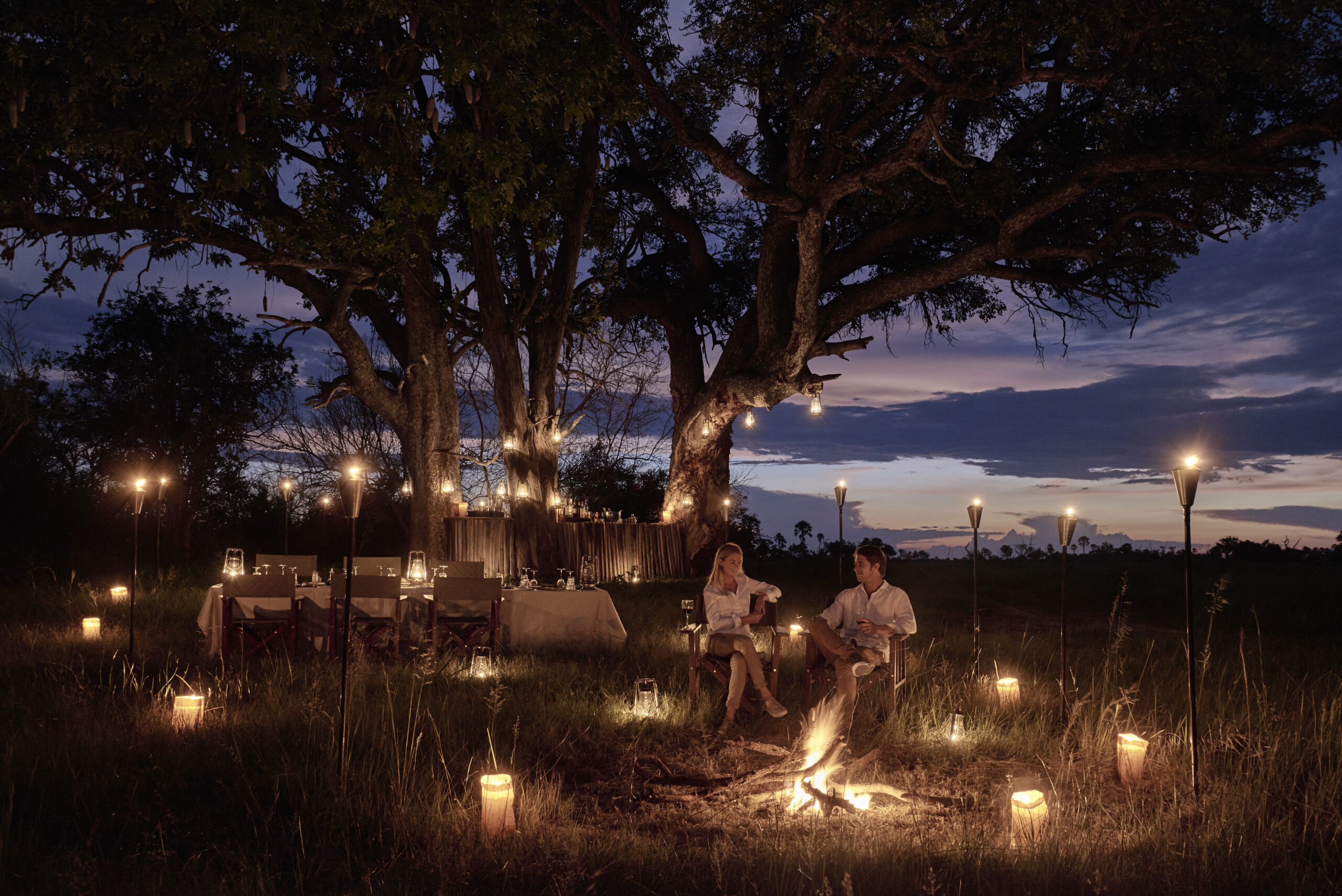 Botswana, Okavango Delta, Sanctuary Baines' Camp, Bush Dinner